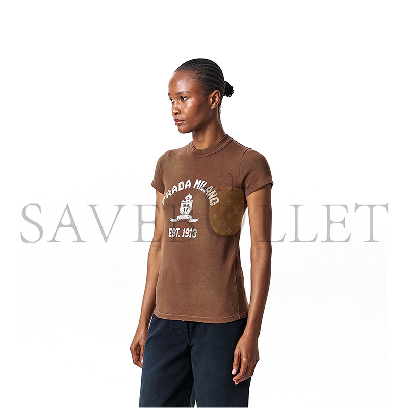 PRADA PRINTED JERSEY LOGO T-SHIRT 